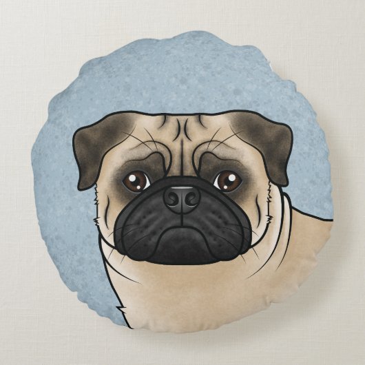 子豚かわいい漫画の犬の頭クローズアップ青 ラウンドクッション (裏面)