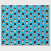 子豚と黒のパグに花を贈る ラッピングペーパー (フラット)