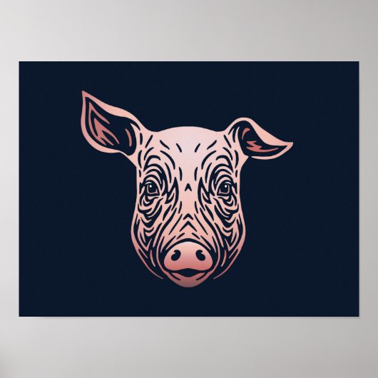 子豚の動物の肖像 | かわいいピンクの豚のプリント ポスター (正面)