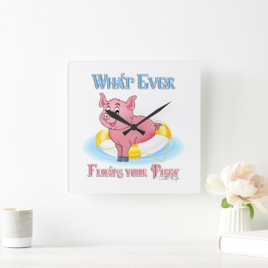 子豚を浮かべるもの スクエア壁時計 (ホーム)