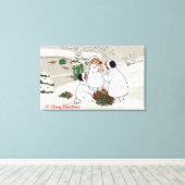 子豚メリーを抱えたクリスマスの人 キャンバスプリント (インサイチュ (ウッドフロア))