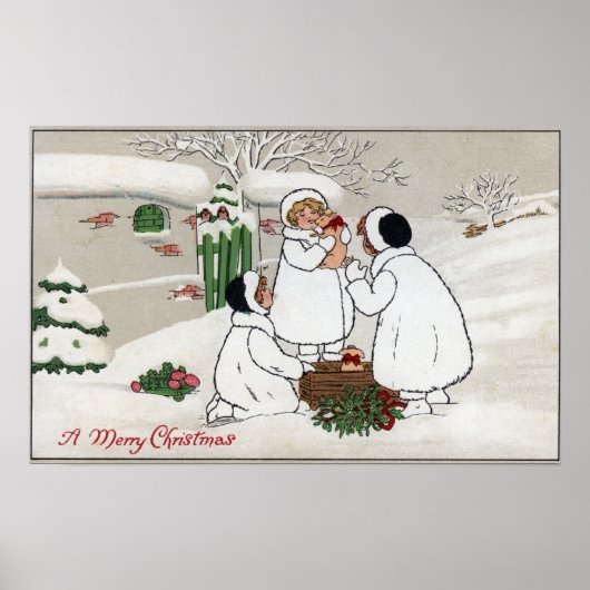 子豚メリーを抱えたクリスマスの人 ポスター (正面)