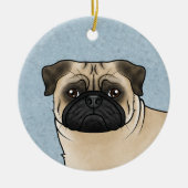 子豚モップス犬の品種デザインかわいい犬の頭青 セラミックオーナメント (正面)