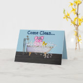 子豚恋しく思が泡風呂に入る「君」のカード カード (黄色い花)