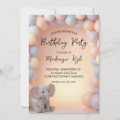 子象と風船の誕生日パーティー 招待状 (正面)