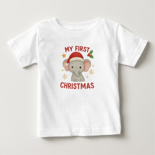 子象の最初のクリスマス ベビーTシャツ (正面)