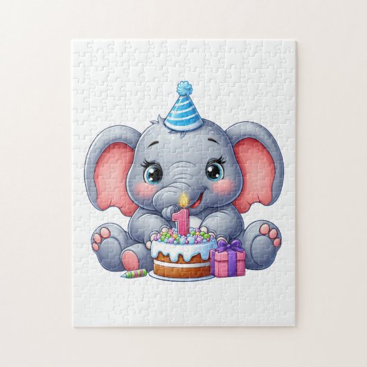 子象の1歳の誕生日 ジグソーパズル (縦)