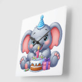 子象の1歳の誕生日 スクエア壁時計 (傾斜)