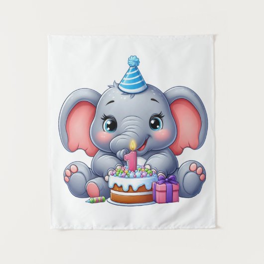 子象の1歳の誕生日 タペストリー (正面)