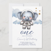 子象宇宙飛行士 1歳の誕生日 招待状 (正面)