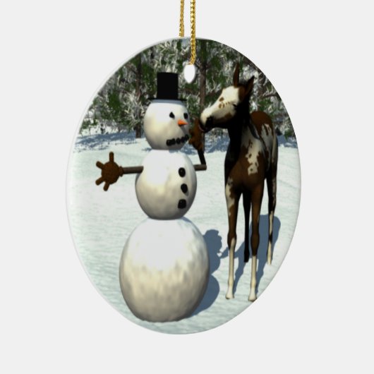 子馬および雪だるまの陶磁器のクリスマスのオーナメント セラミックオーナメント (右)