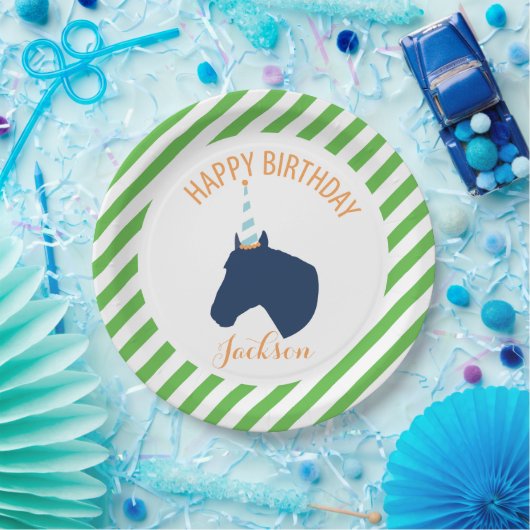 子馬のパーティーのパーソナライズな紙皿の緑 ペーパープレート (パーティー)