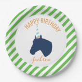 子馬のパーティーのパーソナライズな紙皿の緑 ペーパープレート (正面)