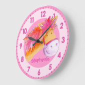 子馬のピンクのオレンジ女の子部屋は柱時計を示しました ラージ壁時計 (傾斜)