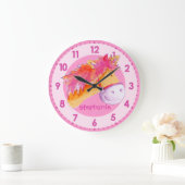 子馬のピンクのオレンジ女の子部屋は柱時計を示しました ラージ壁時計 (ホーム)