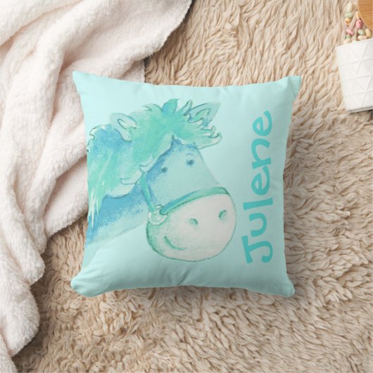 子馬の名前及び誕生の生まれたばかりのなギフトの淡い色のな水の枕 クッション (ブランケット)