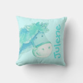 子馬の名前及び誕生の生まれたばかりのなギフトの淡い色のな水の枕 クッション (正面)