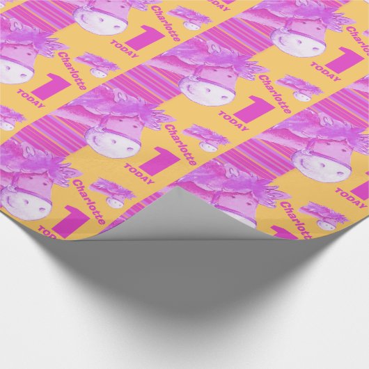 子馬の子供の第1誕生日のストライプな包むこと ラッピングペーパー (角)