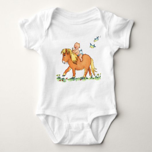 子馬の馬-ベビーのクリーパーのベビーの到着 ベビーボディスーツ (正面)