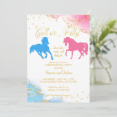 子馬またはフィリー彼または彼女のピンクの青のジェンダーが明らかにする 招待状 (スタンド正面)