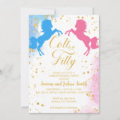 子馬または不潔な少年または女の子のピンクの青のジェンダーの明かす 招待状 (正面)