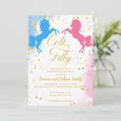 子馬または不潔な少年または女の子のピンクの青のジェンダーの明かす 招待状 (スタンド正面)