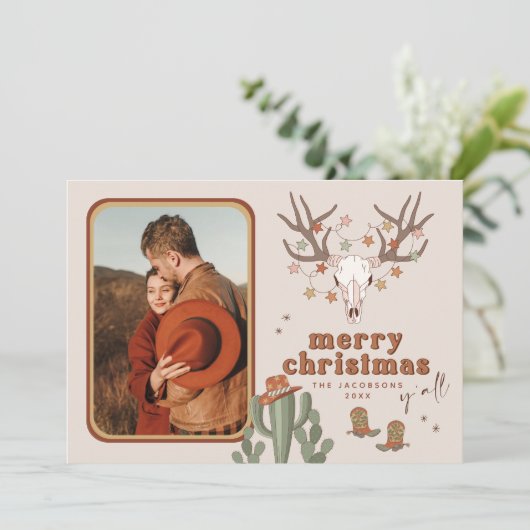 子馬レトロサボカウボーイ写真クリスマスカード 招待状 (スタンド正面)