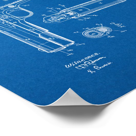 子馬1911銃特許 – 青写真 ポスター (角)