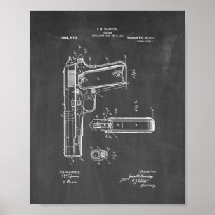子馬1911 Gun Patent - Chalkboard ポスター