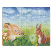 子鹿とリス春イラストレーション