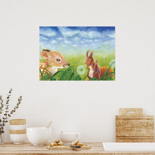 子鹿とリス ポスター (キッチン)