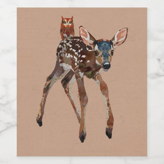 子鹿と琥珀フクロウ ワインラベル (シングルラベル)