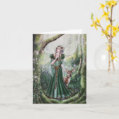 子鹿のグリーティングカードを持つウッドランドの妖精 カード (黄色い花)