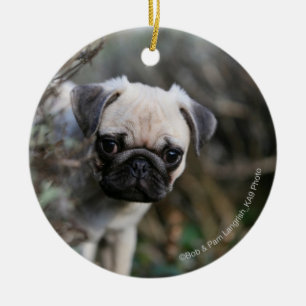 子鹿のパグの子犬のHeadshot セラミックオーナメント
