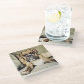 子鹿のボクサーの子犬 ガラスコースター (アングル)