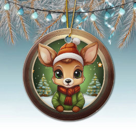 子鹿のルスティックなシカのキャラクター クリスマスツリー🦌🎄 セラミックオーナメント