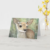 子鹿の水彩画の野性生物の芸術 カード (黄色い花)