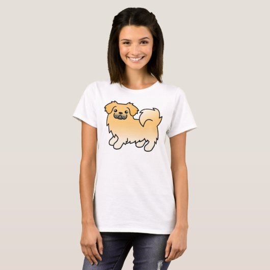 子鹿チベットスパニエル犬かわいい漫画の犬 Tシャツ (正面フル)