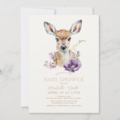 子鹿パープルフローラベビーシャワー 招待状 (正面)