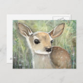 子鹿ベビー鹿ワイルドライフウォーター絵画カラー ポストカード (正面/裏面)