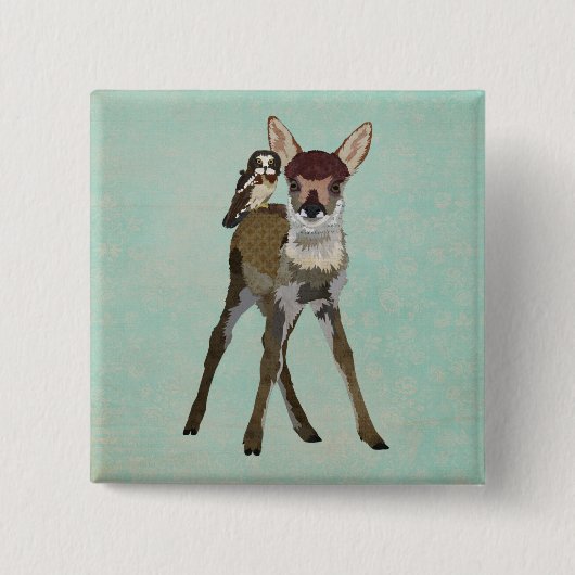 子鹿及びフクロウボタン 缶バッジ (正面)