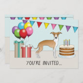 子鹿色と白のイタリアン・グレーハウンド カラフルな誕生日 招待状 (正面/裏面)