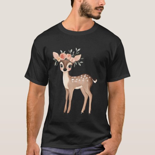 子鹿 森の動物 林業 野生生物 雄鹿 雌鹿 Tシャツ (正面)