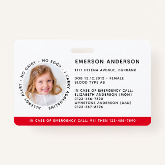 子IDアレルギー警告の緊急ID バッジ