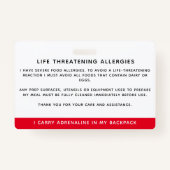 子IDアレルギー警告の緊急ID バッジ (裏面)