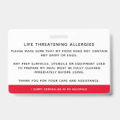 子IDアレルギー警告の緊急ID バッジ (Back)