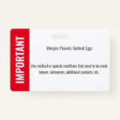 子ID写真識別緊急アレルギー バッジ (裏面)