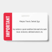 子ID写真識別緊急アレルギー バッジ (裏面)