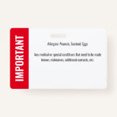 子ID緊急アレルギー写真の識別 バッジ (裏面)