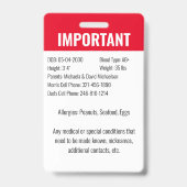 子ID識別医療アレルギー緊急事態 バッジ (Back)